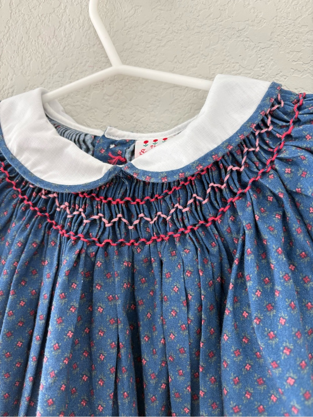 Vintage Girls The Smockery Smocked Long Sleeve Dress Size 5 Blue Fall Collar - Picture 3 of 8